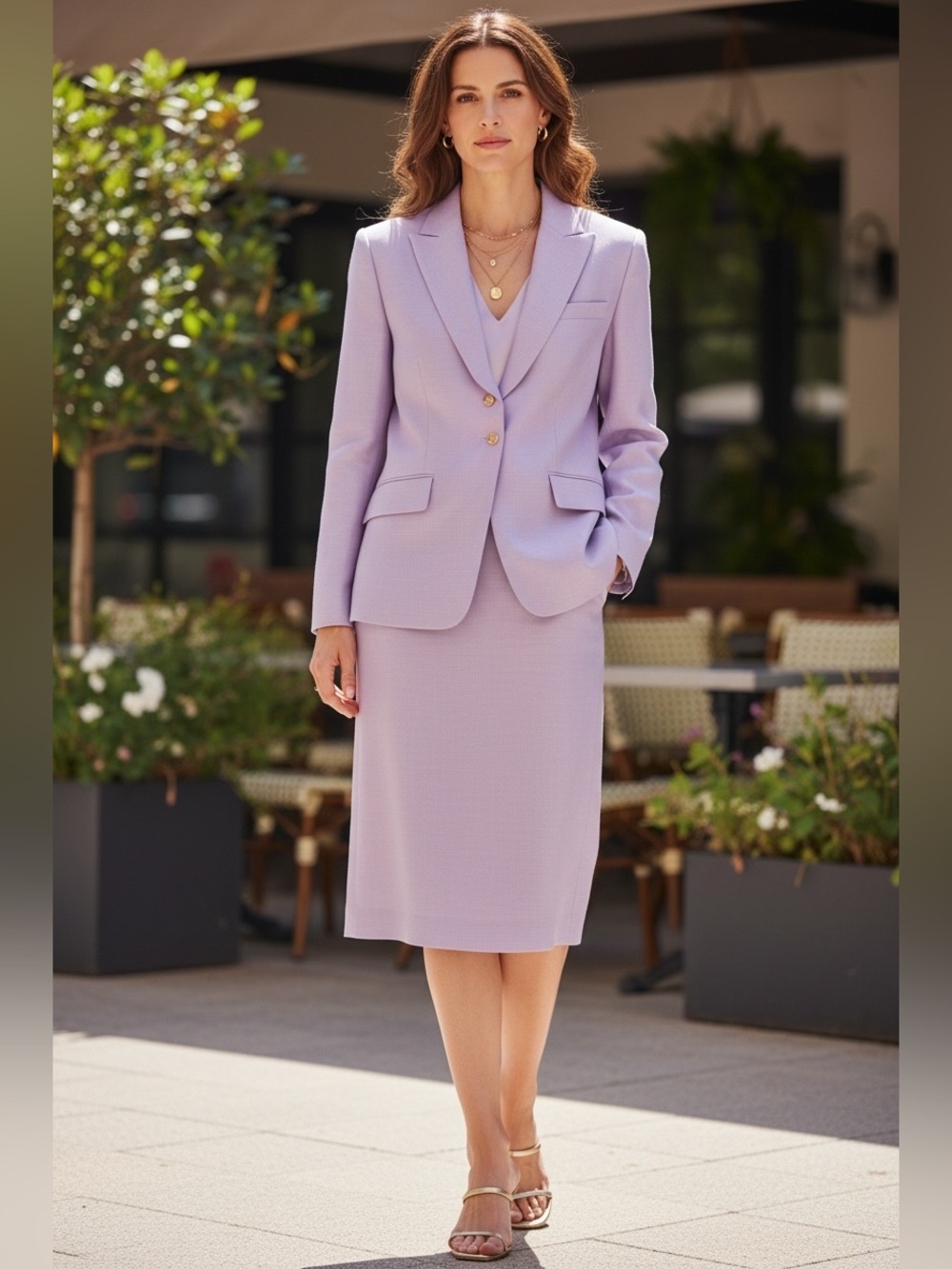 Anne Klein Lavender Silk Two-Button Blazer with matching skirt